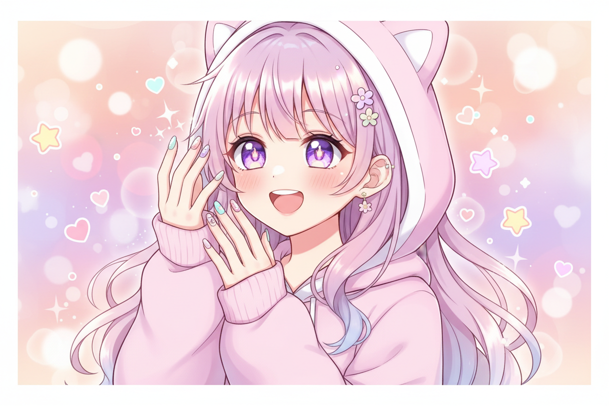 Anime Girl Happy About Her Nails