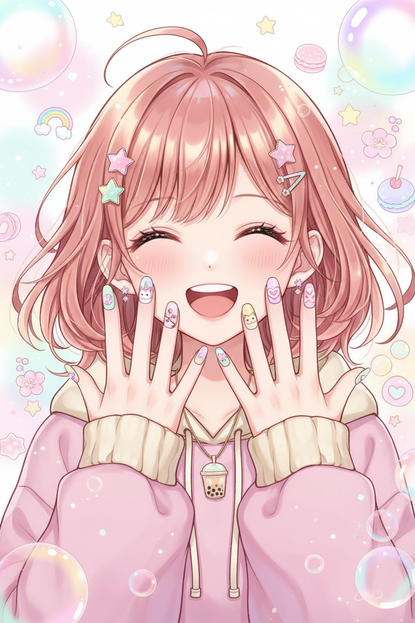 Happy Anime Girl with Nails
